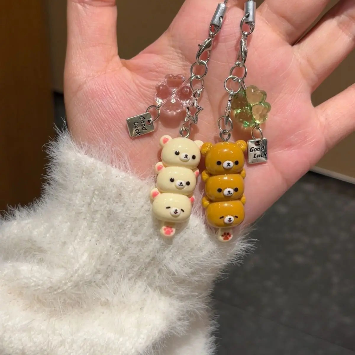 Cute Rilakkuma Keychain Cartoon Bear Brother Sister Mobile Phone Chain Couple Best Friend Accessory Pendant Sugar Coated Haws