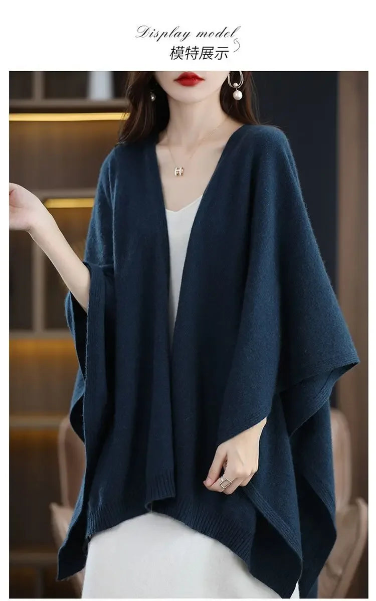 Shawl Cape Sweater Cardigan Women's 2024 Spring and Autumn New Style Outerwear Loose Knit Sweater Jacket Medium Long Style