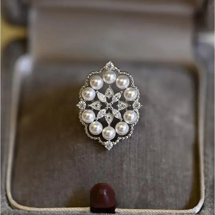 Vintage Fine Jewelry Daily Silver Jewelry Pearl rings for women luxury and exquisite temperament elegant gift adjusted