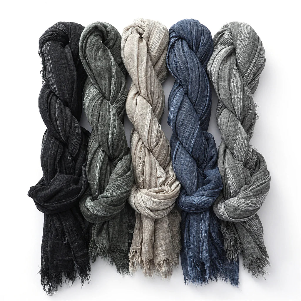 Cotton Linen Striped Scarf for Men Women Soft Warm Neckerchief Short Tassel Scarves Male Accessories Bufandas Shawls