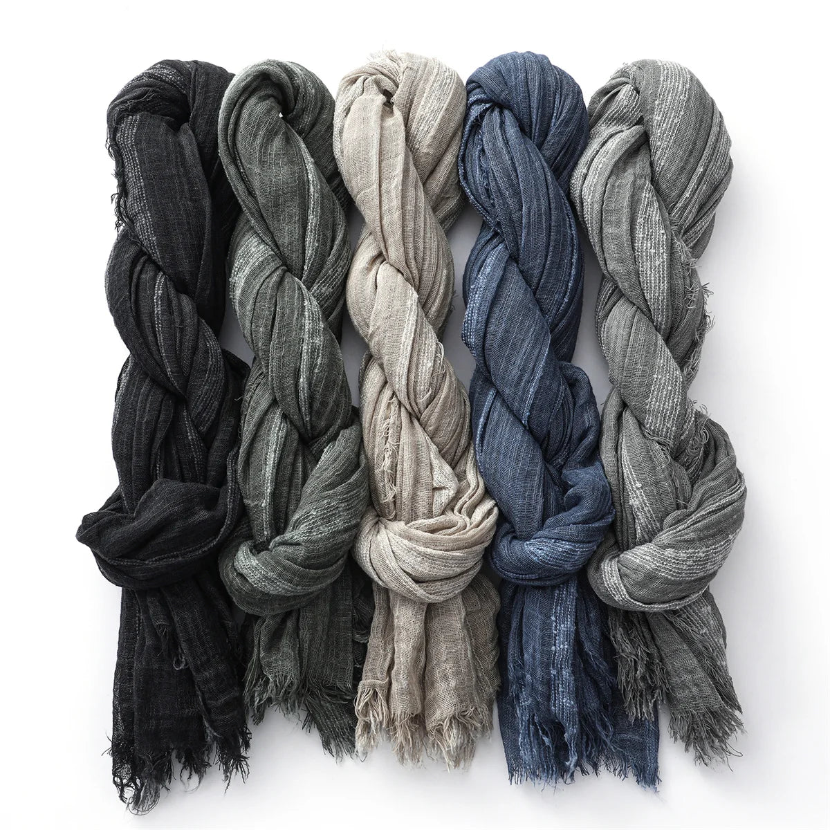 Cotton Linen Striped Scarf for Men Women Soft Warm Neckerchief Short Tassel Scarves Male Accessories Bufandas Shawls