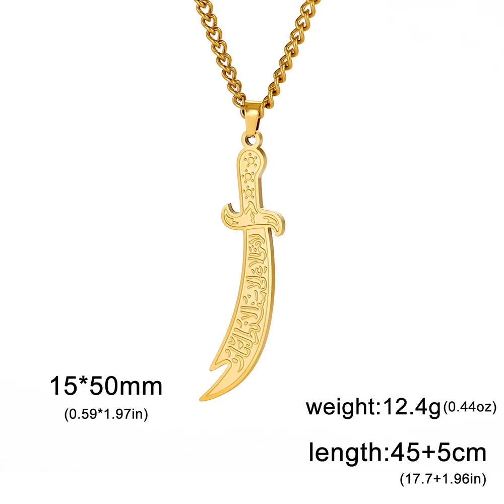 Dawapara Imam Ali Zulfiqar Sword Jewelry Set Arabic Necklace Ring Islamic Muslim Jewelry Stainless Steel  Religious Gift