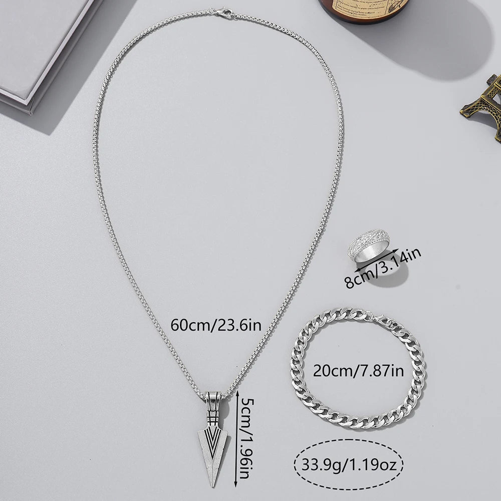 Men's Casual/Sports Necklace, Bracelet and Ring Set of 3, Simple Chain Design, For Daily Use