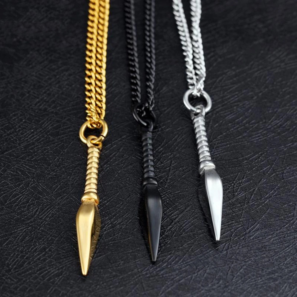 Men's Cool Titanium Steel Spearhead Long Necklace Hip Hop Punk Rock Arrow Head Link Chain Pendant Necklaces Jewelry Gift