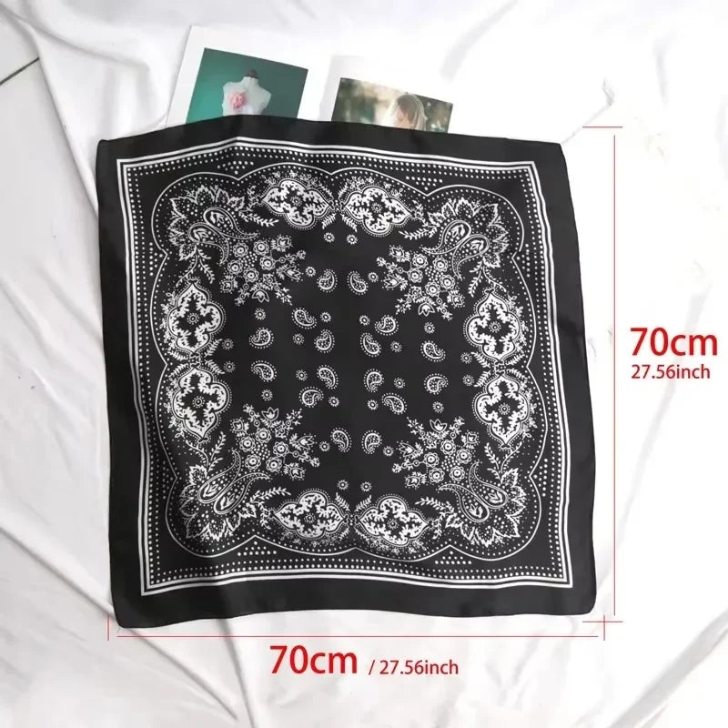 Women Scarf 70cm Black Hip Hop Bandana Kerchief Paisley Printed Hijab Headwear Wrist Hairwrap Square Scarves Print Handkerchief