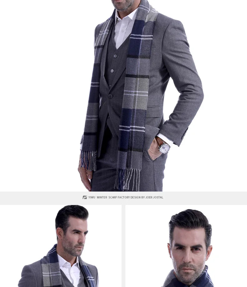 Classic Scarf for Man Winter Imitation Cashmere Scarves Luxury Brand Scarfs Keep Warm Outdoor Neckerchief Men Shawl Wrap Gift