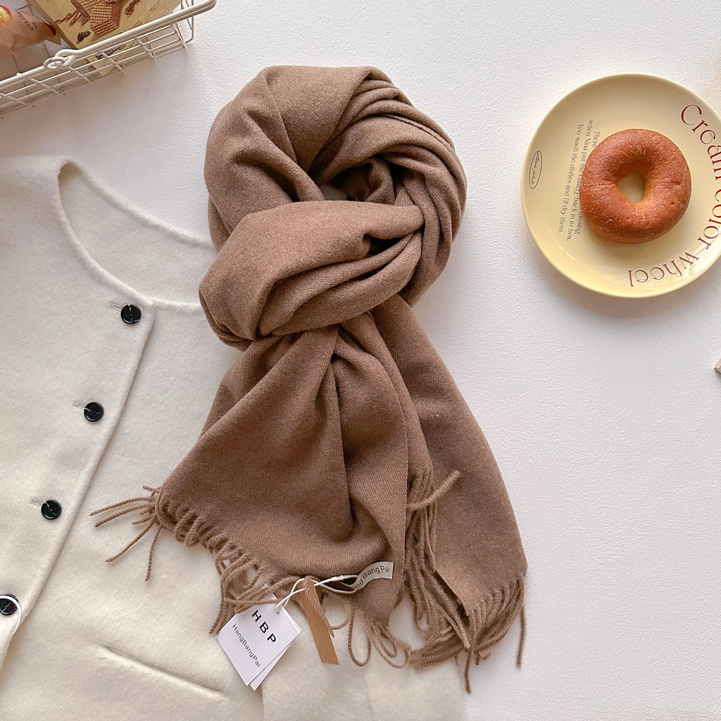 2025 New Winter Wool Scarf For Women Long Warm Cashmere Scarves Hijab Solid Lady Shawl Wrap Female Pashmina Bandana Head Scarfs