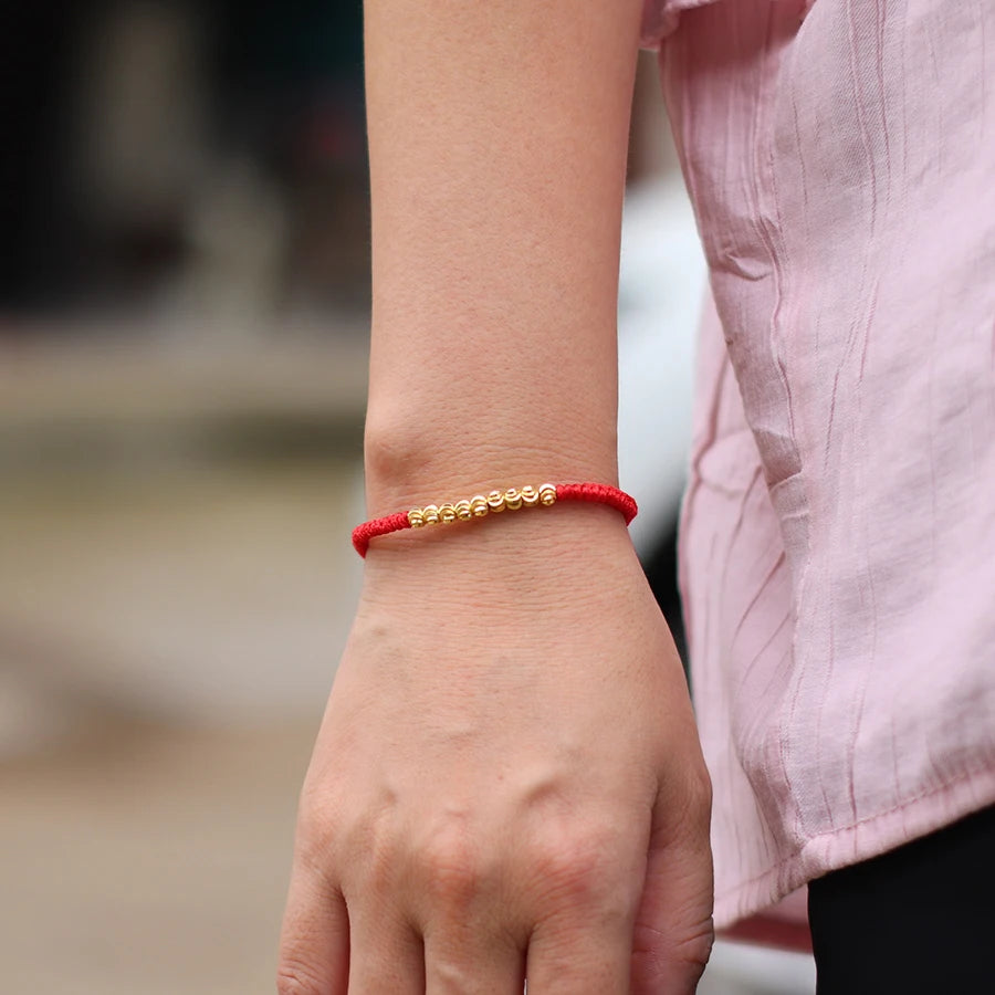 Classic Handmade Beaded Bracelet for Men Women Exquisite Small Gold Beads Adjusted Good Luck Red String Braslet Couple Gifts