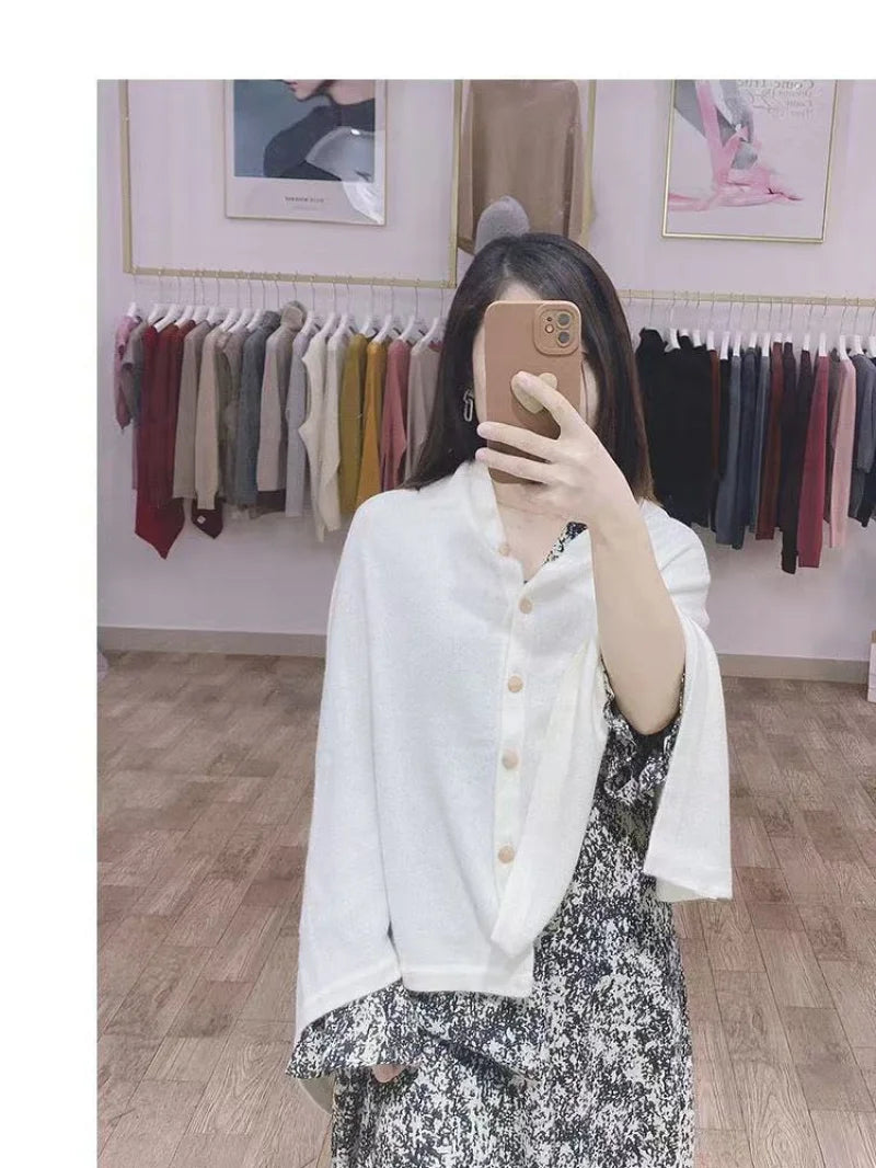2025 New Large Shawl for Womens Spring and Autumn Fashion Versatile Diagonal Buckle Loose High-end Cape Knitted Shawls