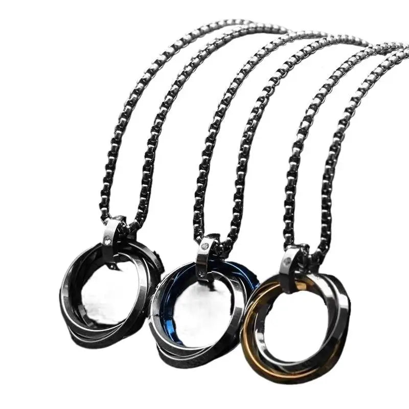 Men's Hip-hop Three-ring Necklace - Stainless Steel, Simple Refined with Minor Personality | Trendy Pendant Jewelry Gift
