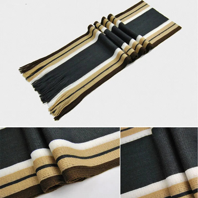 Men's Scarf Winter Comfortable Soft Warm Wool Windbreak Cold-proof Youth Fashion Casual Stripe Male Knitted Scarf