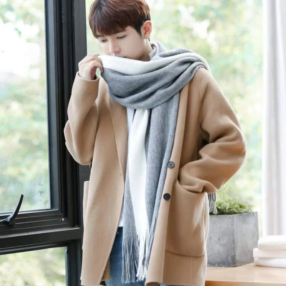 Simple Men's Scarf Autumn and Winter Warm Thickened Woolen Scarf Fashionable Versatile Neck Warm Neckerchief Striped Color Block