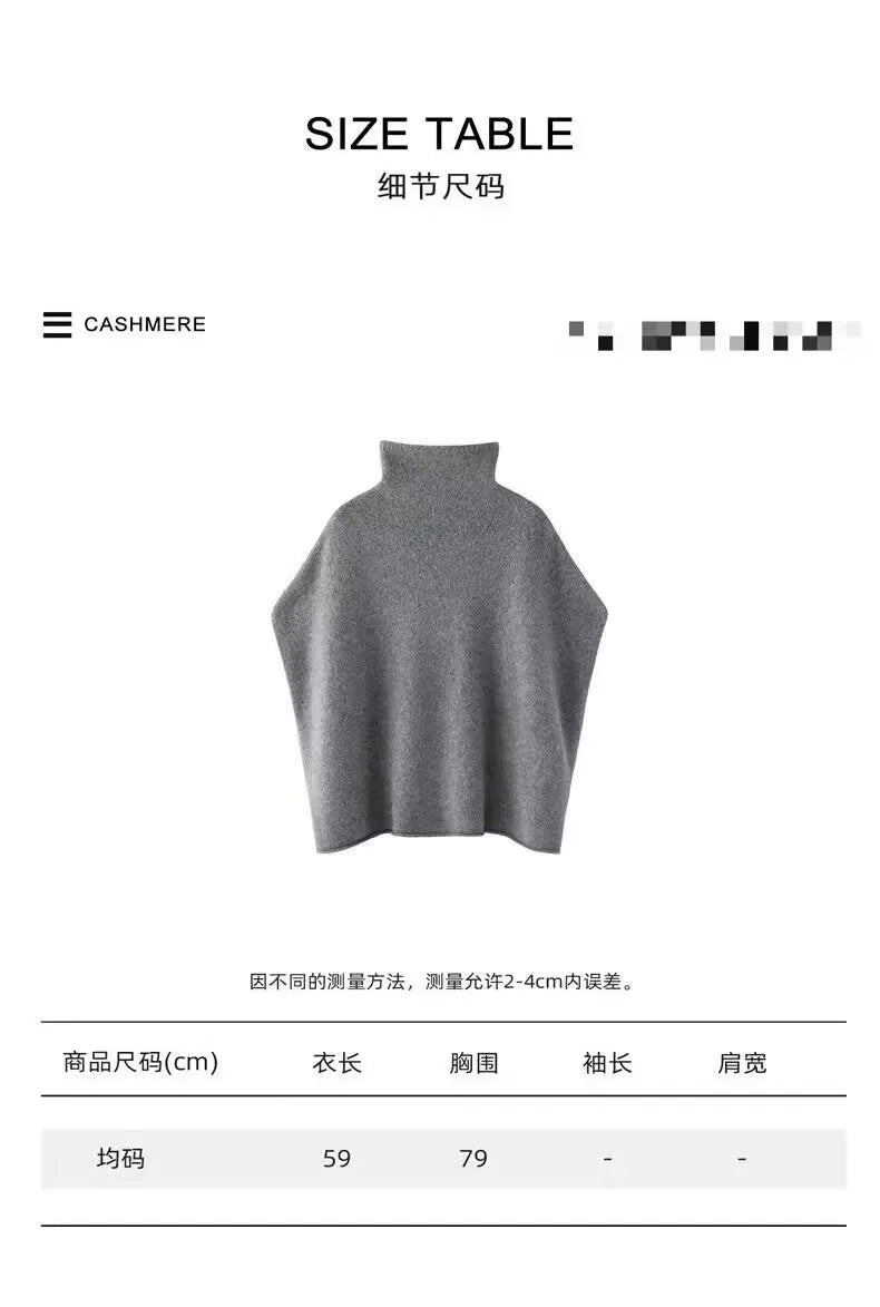Women's New Shawl Cape High Neck Knitted Scarf 100% Wool Autumn Winter Loose Warm Sweater Versatile Fashion Outerwear Bat Shirts