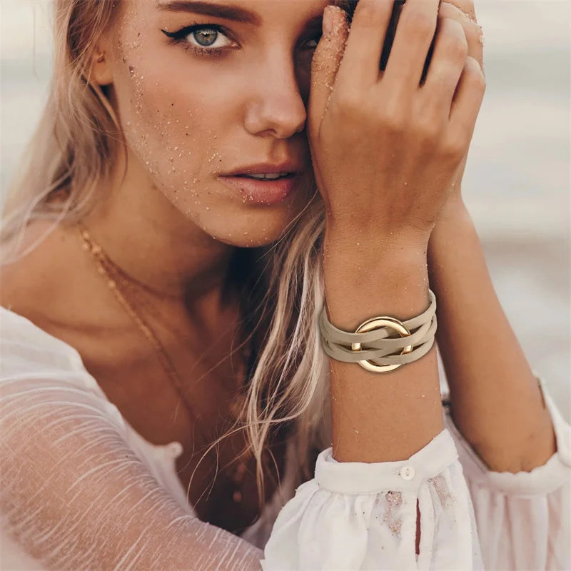 Leather Bracelets For Women 2026 Fashion Bracelets & Bangles Elegant Multilayer Wide Wrap Bracelet Female Jewelry Gift