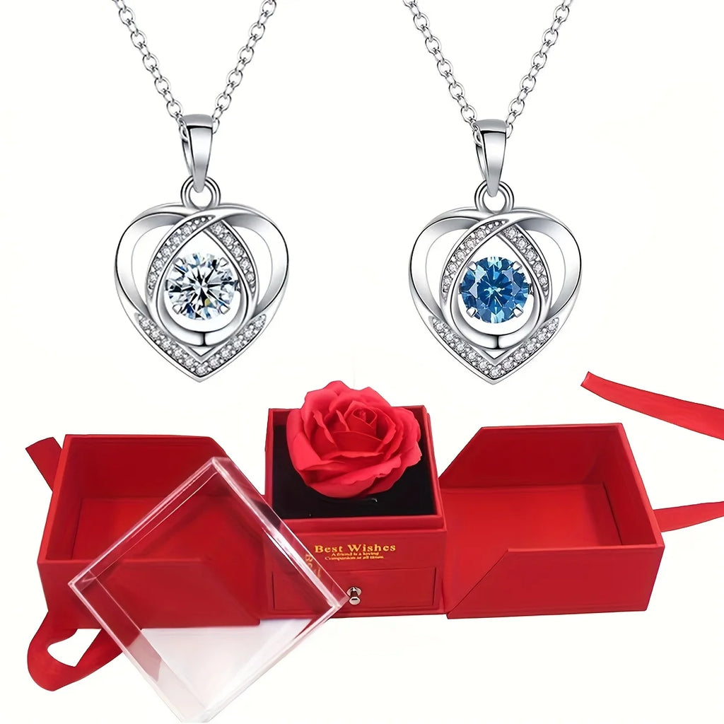 Women's Double Heart Necklace in Rose Gift Box - Elegant I Love You Jewelry Gift Suitable for Mother, Wife, Girlfriend 