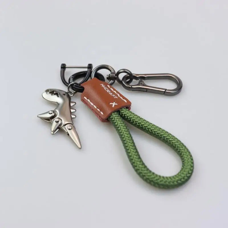 Motorcycle Decoration Accessories Little Dinosaur Car Keychain Single Leather Woven Rope Metal Keychain Handbag Pendant