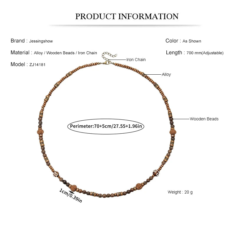 Bohemian Vintage Style Men's Wooden Bead Necklace - Long-Style Neck Jewelry