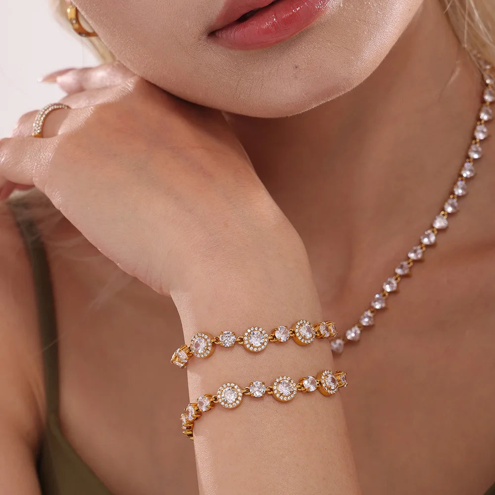 Women's Bracelet with Simple Design Inlaid with Zircon Stainless Steel Fashionable and Versatile Jewelry Accessories