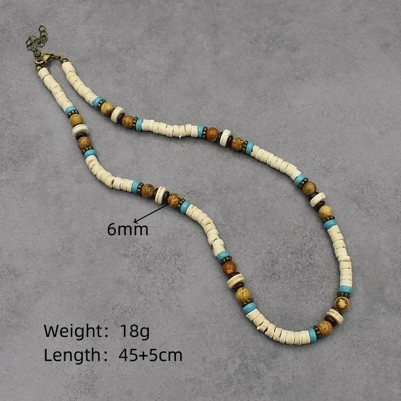 Natural Wood Beaded Short Choker Necklace for Men Trendy Small Beads Collar 2024 Fashion Jewelry on Neck Accessories Male Gift