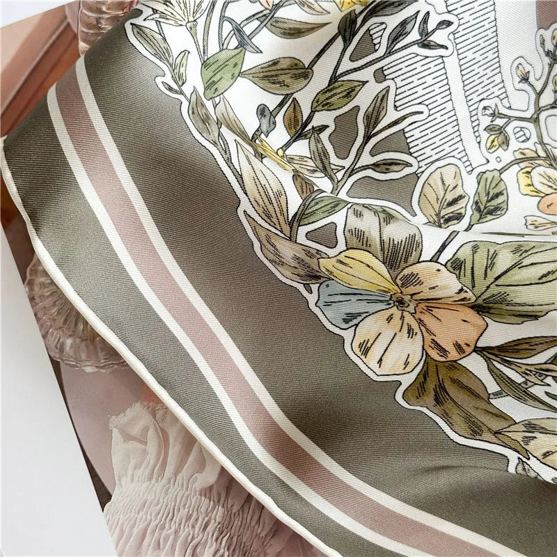 90 Silk Scarf Ladies 100% Real Silk Scarf Neckerchief Floral Printed Womens Fashion Elegant Silk Shawl Foulard Female Gifts