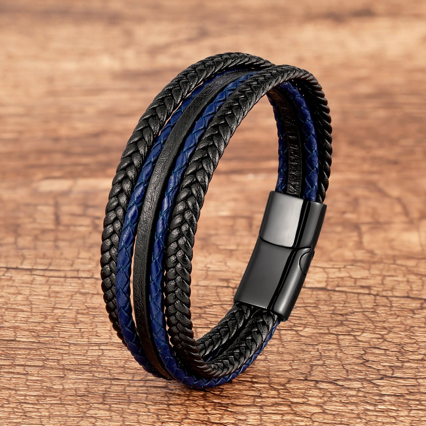 Classic Multilayer Weave Rope Men's Wrap Bracelet Vintage Black Red Genuine Leather Bracelet On Hand Male Wristband Jewelry