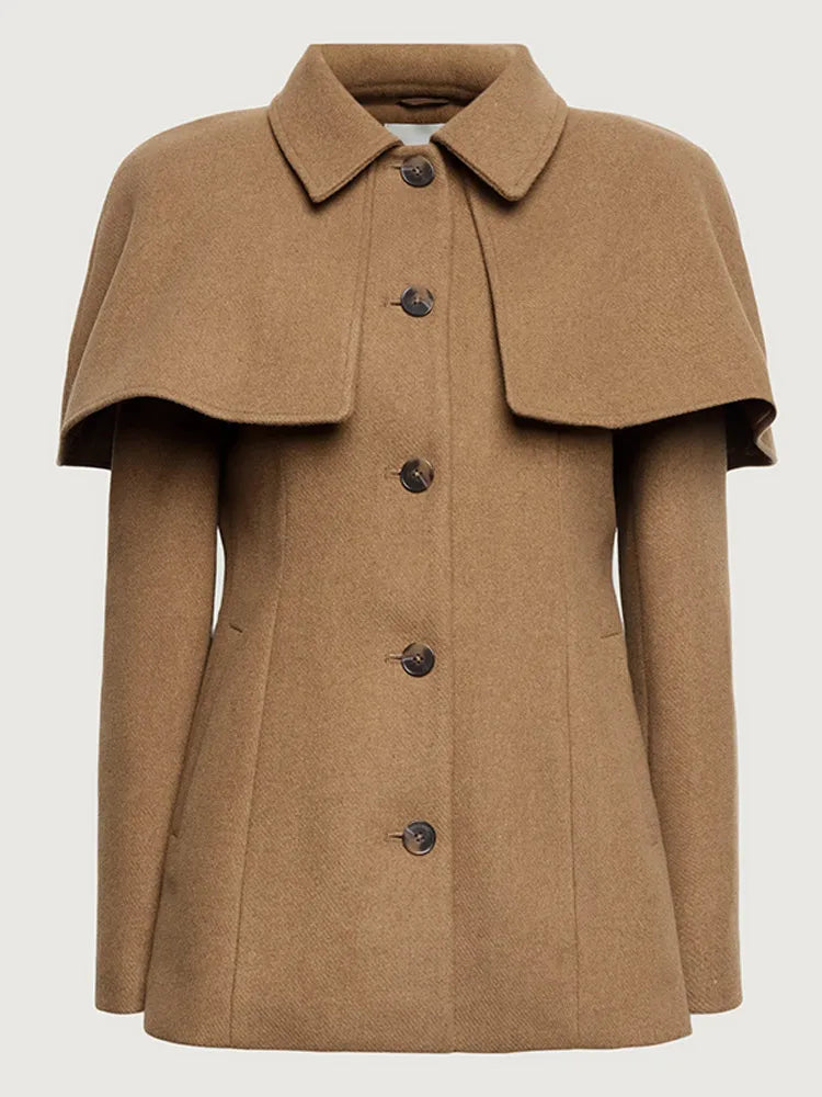 Zaza Chic Shawl Woolen Jacket For Women Long Sleeve Single Breasted Lapel Cape Coat 2025 New Lady Autumn Winter Outwears