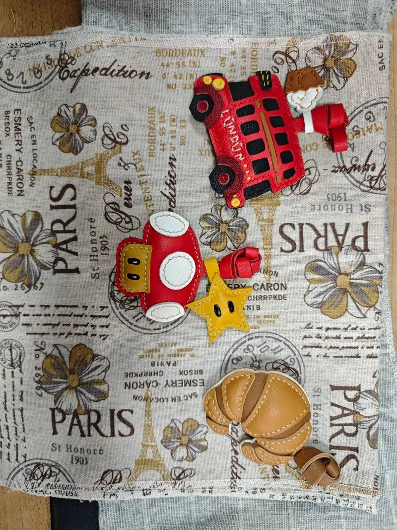 Luxury Design Genuine Leather Handmade Pendant Bag Accessories Cute Car Hangings Keychain Bag Charms Cute Animal Bag Decorations