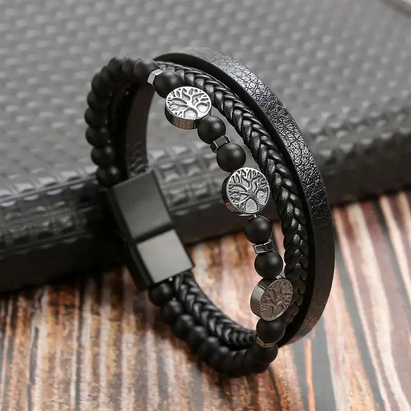 Classic Hand-Woven Leather Bracelet 19/21/23cm Multilayer Leather Men Bracelets Punk Bangle for Friend Charm Jewelry Gifts