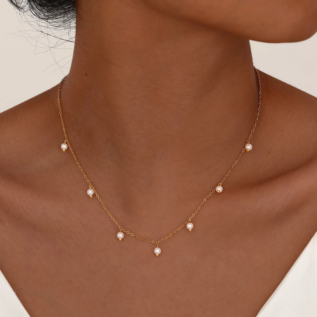 Pearl Choker Necklace for Women, 18K Gold Plated Stainless Steel Chain Necklace Adjustable, Everyday Jewelry Gift