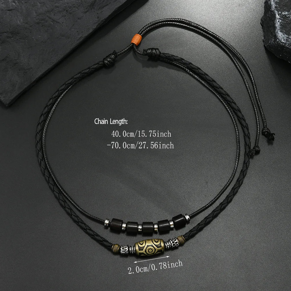 European and American cross-border punk style retro personality necklace trendy men woven wax rope antique pendant collarbone ch