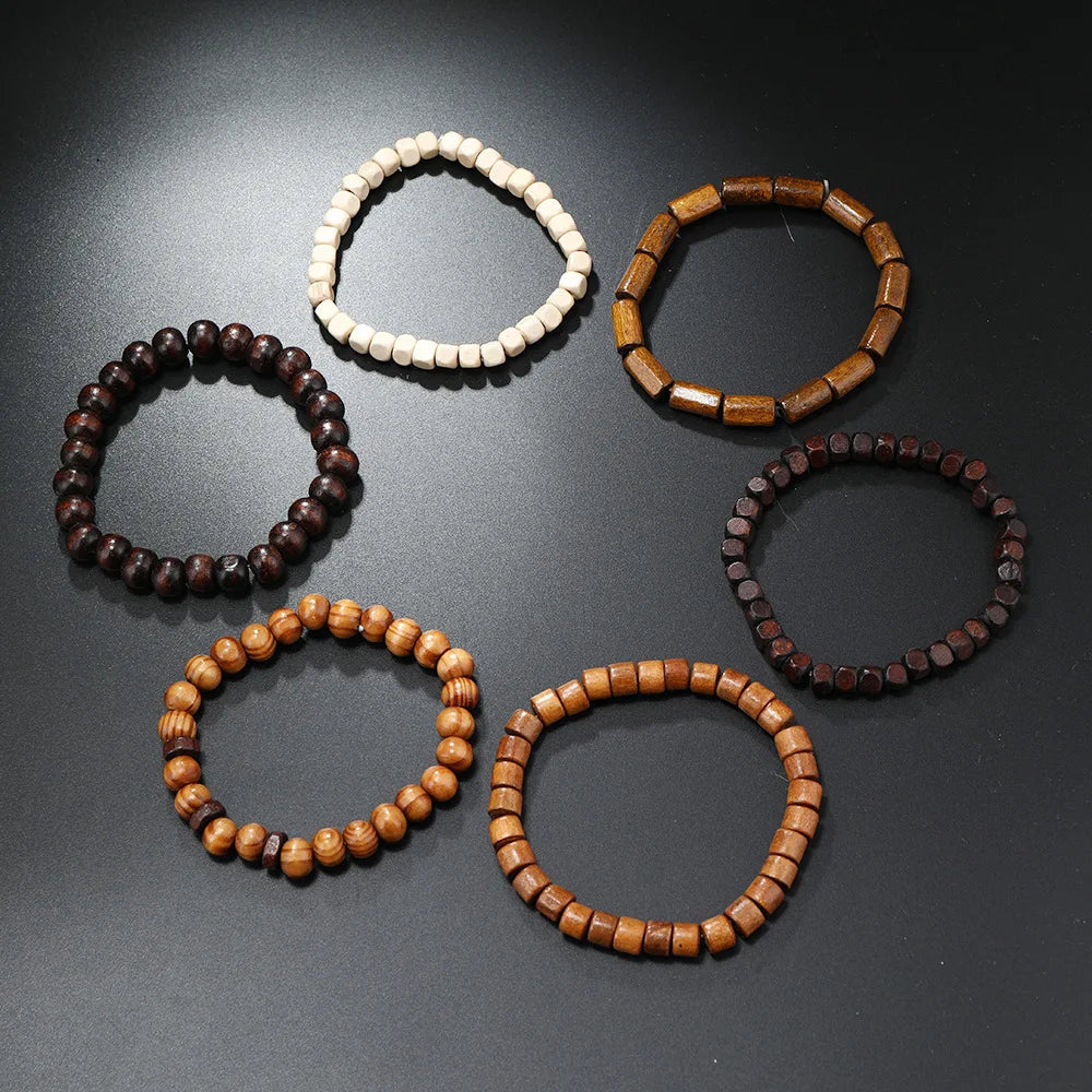 Men Retro Folk Style Jewelry Design Diverse Multi-color Multi-layer Suit Wooden Beads Elastic Bracelet  Jewelry For Men