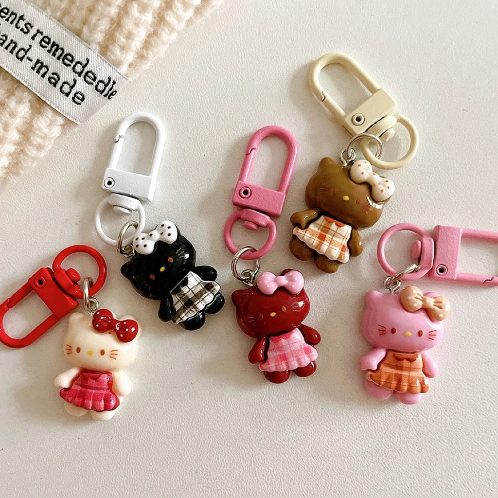 Hot Selling Cute Plaid Skirt Cat Keychain Pendant Cartoon Girl Backpack Hanging Accessories Student Best Friend Gifts