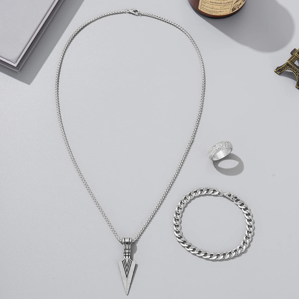 Men's Casual/Sports Necklace, Bracelet and Ring Set of 3, Simple Chain Design, For Daily Use