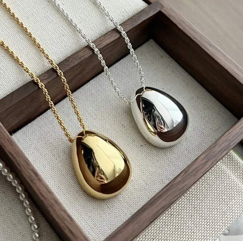 Modern Jewelry Simple Delicate Design Smooth Metal Teardrop Pendant Necklace For Women Female Party Gift Dropshipping