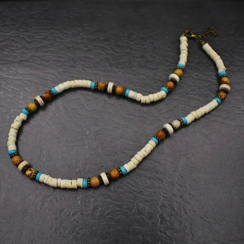 Natural Wood Beaded Short Choker Necklace for Men Trendy Small Beads Collar 2024 Fashion Jewelry on Neck Accessories Male Gift
