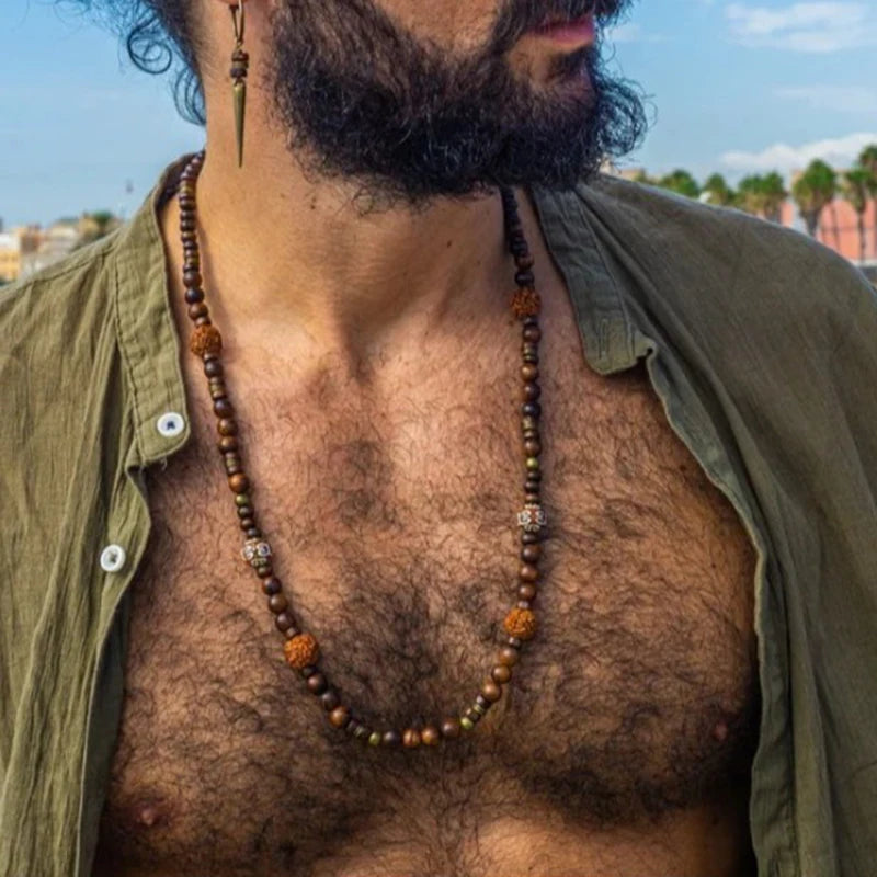 Bohemian Vintage Style Men's Wooden Bead Necklace - Long-Style Neck Jewelry