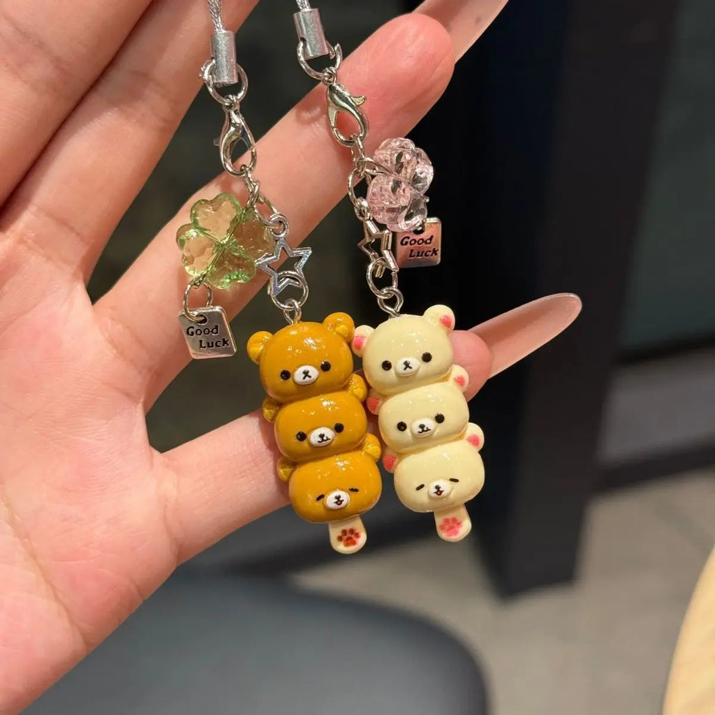 Cute Rilakkuma Keychain Cartoon Bear Brother Sister Mobile Phone Chain Couple Best Friend Accessory Pendant Sugar Coated Haws