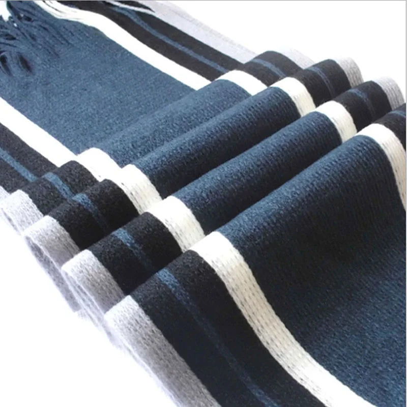 Men's Scarf Winter Comfortable Soft Warm Wool Windbreak Cold-proof Youth Fashion Casual Stripe Male Knitted Scarf