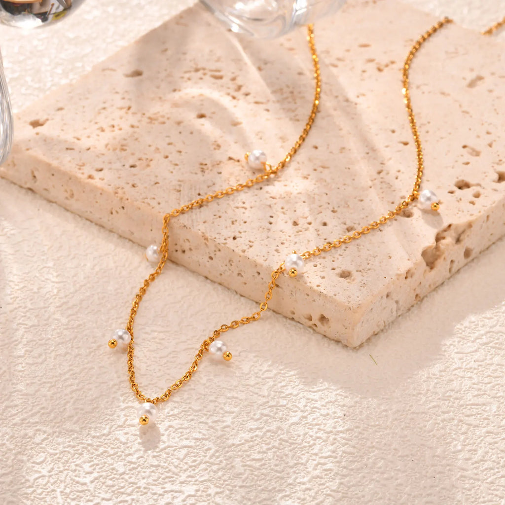 Pearl Choker Necklace for Women, 18K Gold Plated Stainless Steel Chain Necklace Adjustable, Everyday Jewelry Gift