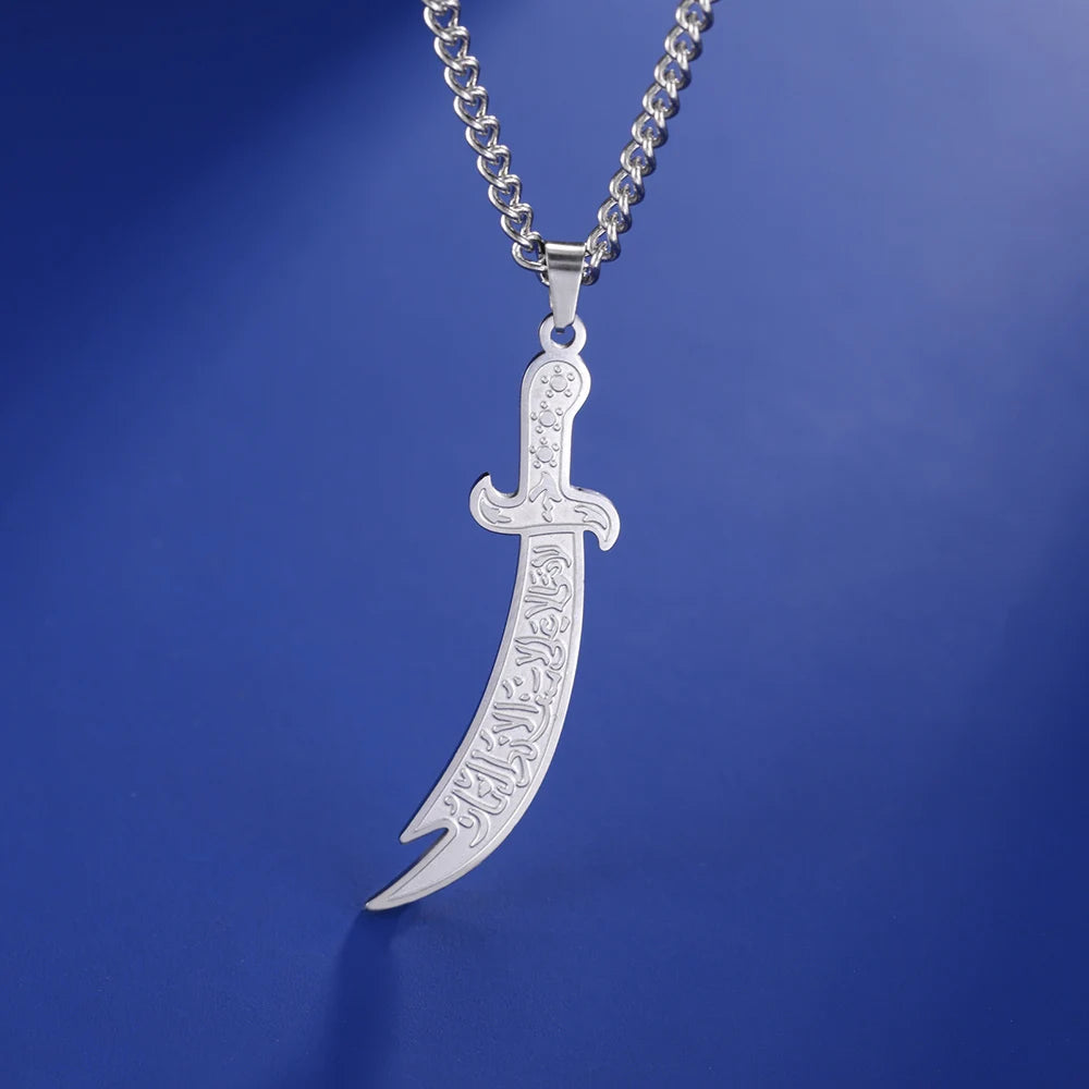Dawapara Imam Ali Zulfiqar Sword Jewelry Set Arabic Necklace Ring Islamic Muslim Jewelry Stainless Steel  Religious Gift
