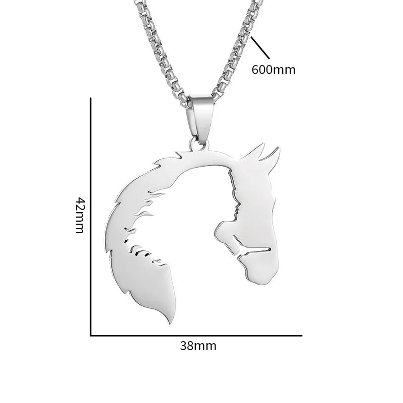 men's Necklace Hollowed Out Horsehead And Girl Pendant hip-hop Silver Color Stainless Steel Chain Personality Rock Jewelry Gifts