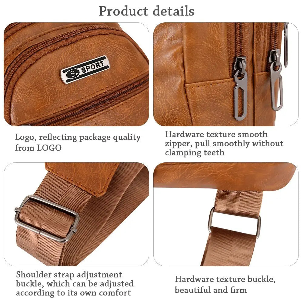 Fashion Men Bags Leather Chest Shoulder Crossbody Bag Zipper Pack Sling Shoulder Bag Outdoor Travel Bags
