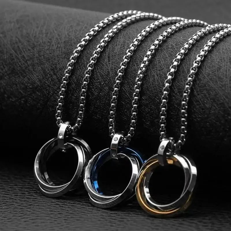 Men's Hip-hop Three-ring Necklace - Stainless Steel, Simple Refined with Minor Personality | Trendy Pendant Jewelry Gift