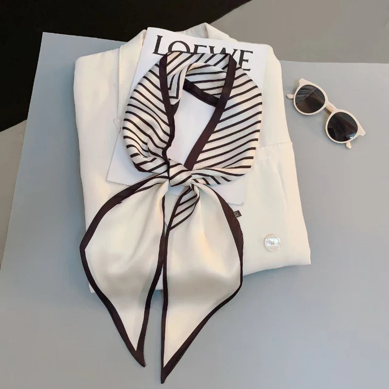 Women's Slim Narrow Long Silk Scarf for Spring & Autumn Hair Band Elegant Small Scarf for Professional Decoration & Bag
