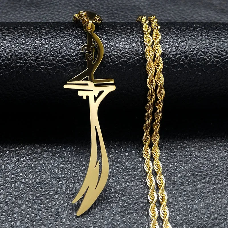 Arabic Sword Saudi Necklaces Stainless Steel Islamic Muslim Zulfiqar Imam Ali Swords for Men Islam Accessories Gift  Jewelry