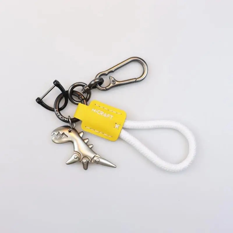 Motorcycle Decoration Accessories Little Dinosaur Car Keychain Single Leather Woven Rope Metal Keychain Handbag Pendant
