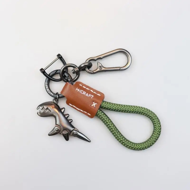 Motorcycle Decoration Accessories Little Dinosaur Car Keychain Single Leather Woven Rope Metal Keychain Handbag Pendant