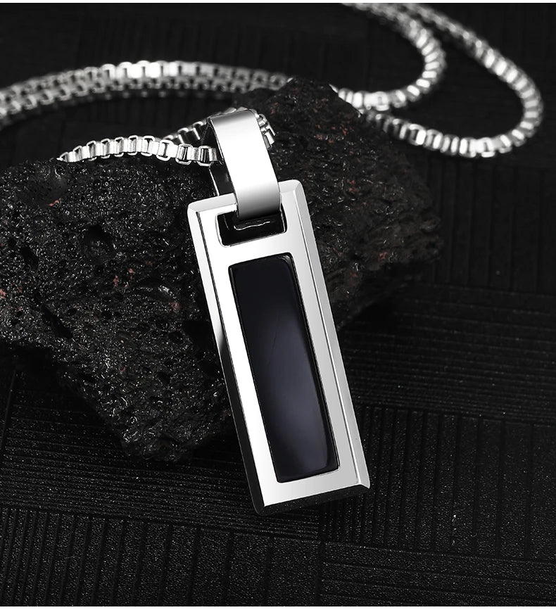 Necklace for Men Natural Turquoise Pendant High end Trendy Brand Tungsten Black Agate Fashion Versatile，Engraving