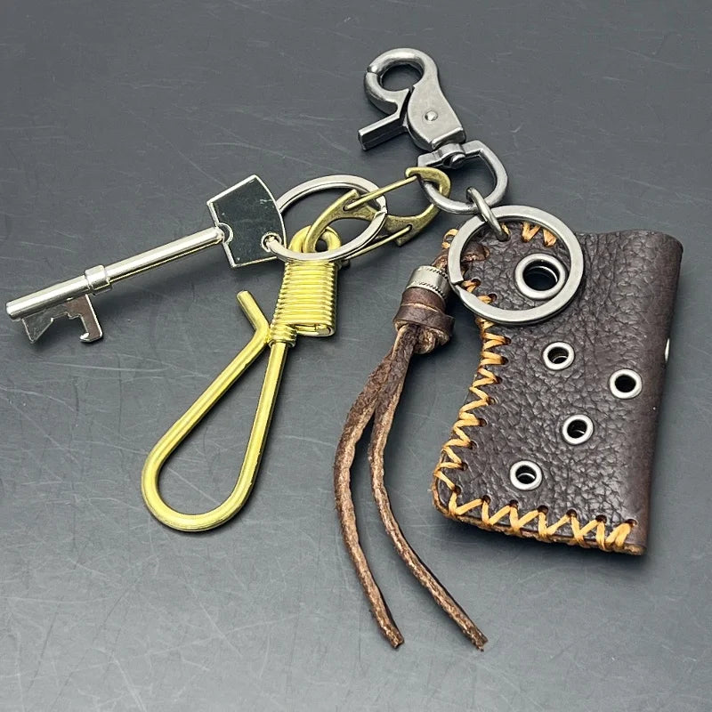 original Fashion Accessories Genuine leather keychain Jeans waist decoration Backpack metal pendant Brass stainless steel