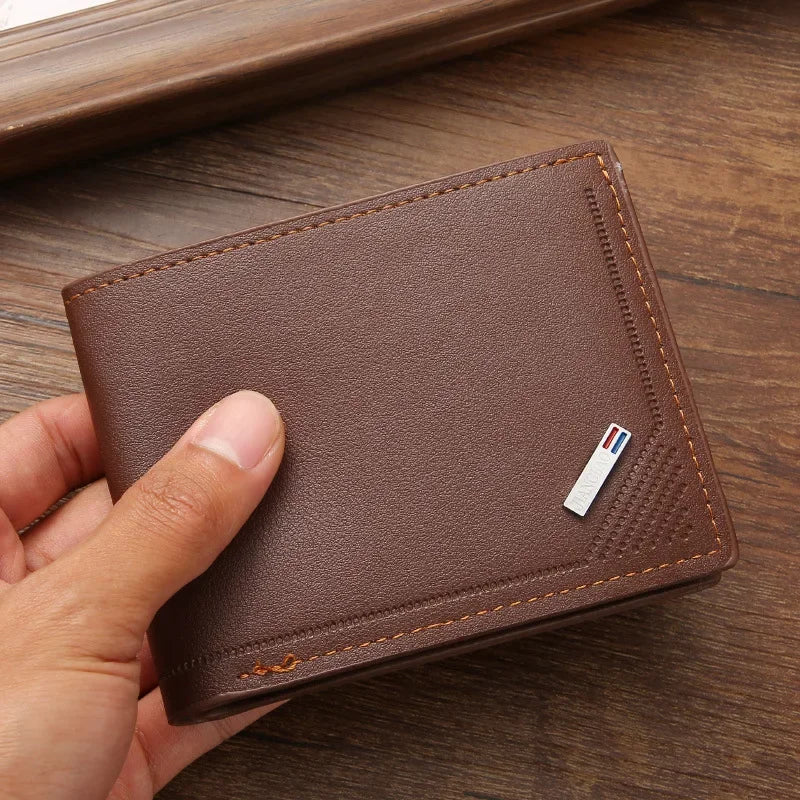 Men's Short Leather Slim Wallets Business Man Money Clip Credit Card Holder Purse Thin Minimalist Bifold Wallet